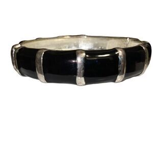 Vintage Black Onyx & Silver Enamel Hinge Bracelet